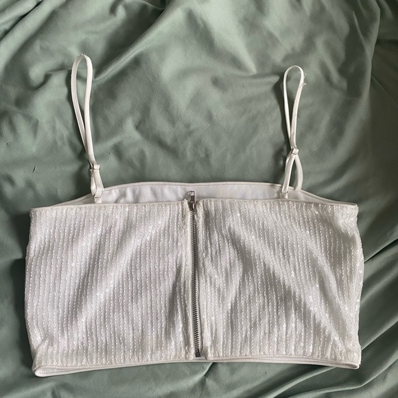 12th Tribe Soirée White Sequin Crop Top - Picture 5 of 16